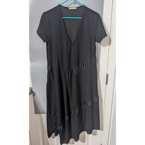 Uniqlo Women's Black Short sleeves Dress Ruffle Ruched Skirt Size Large